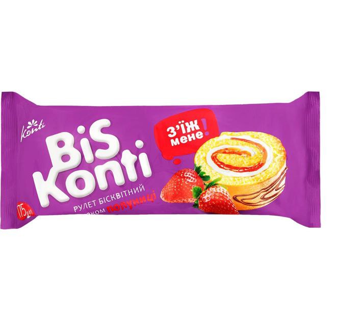 Рулет бісквітний BiSKonti Конті зі смаком полуниці 150г